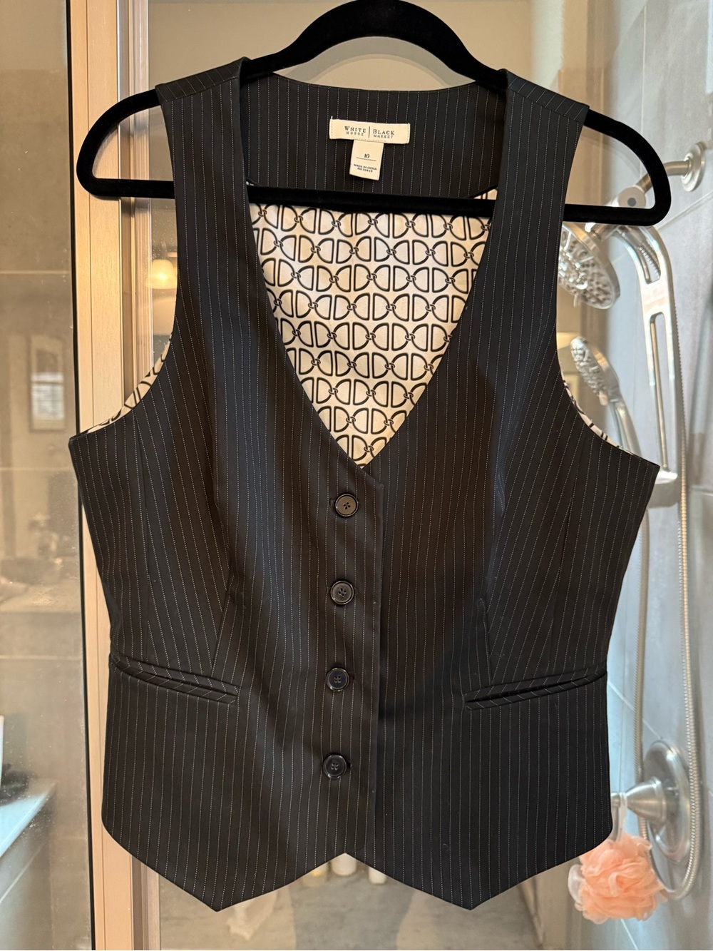 White House Black Market Black and White Patterned Vest